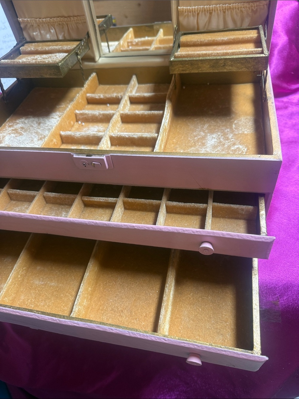 Vintage Pink Jewelry Storage Box with Drawers